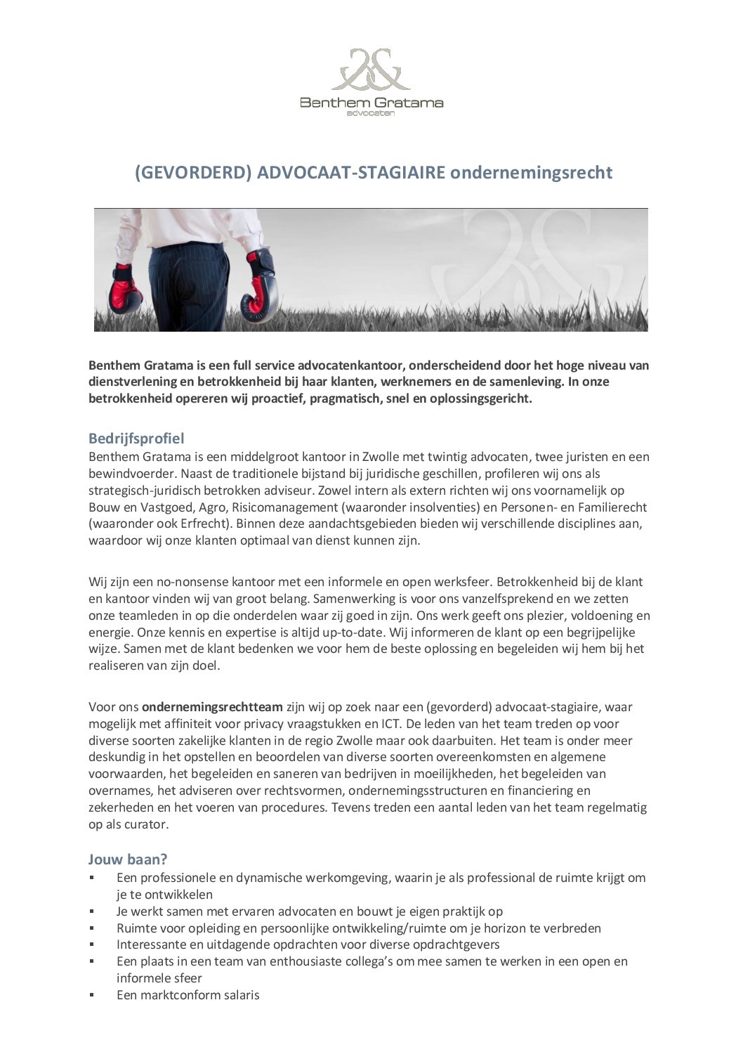 Vacature advocaat-stagiaire ondernemingsrecht – Benthem Gratama 2017