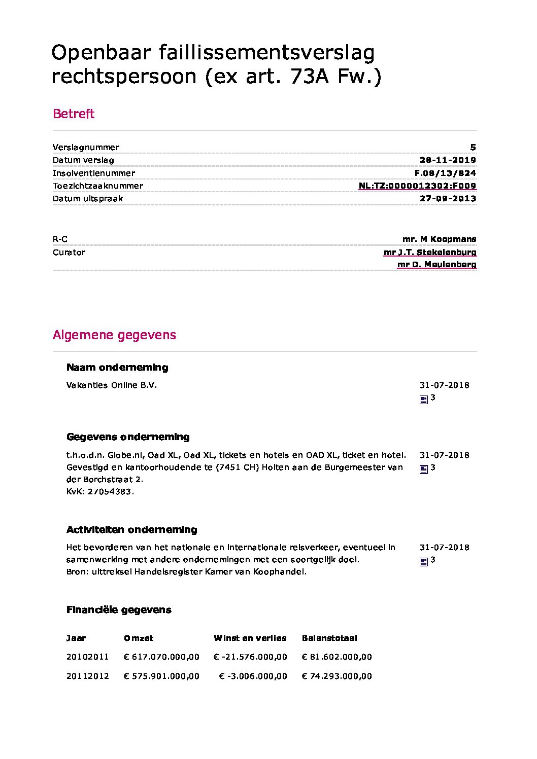 Verslag 13 Vakanties Online