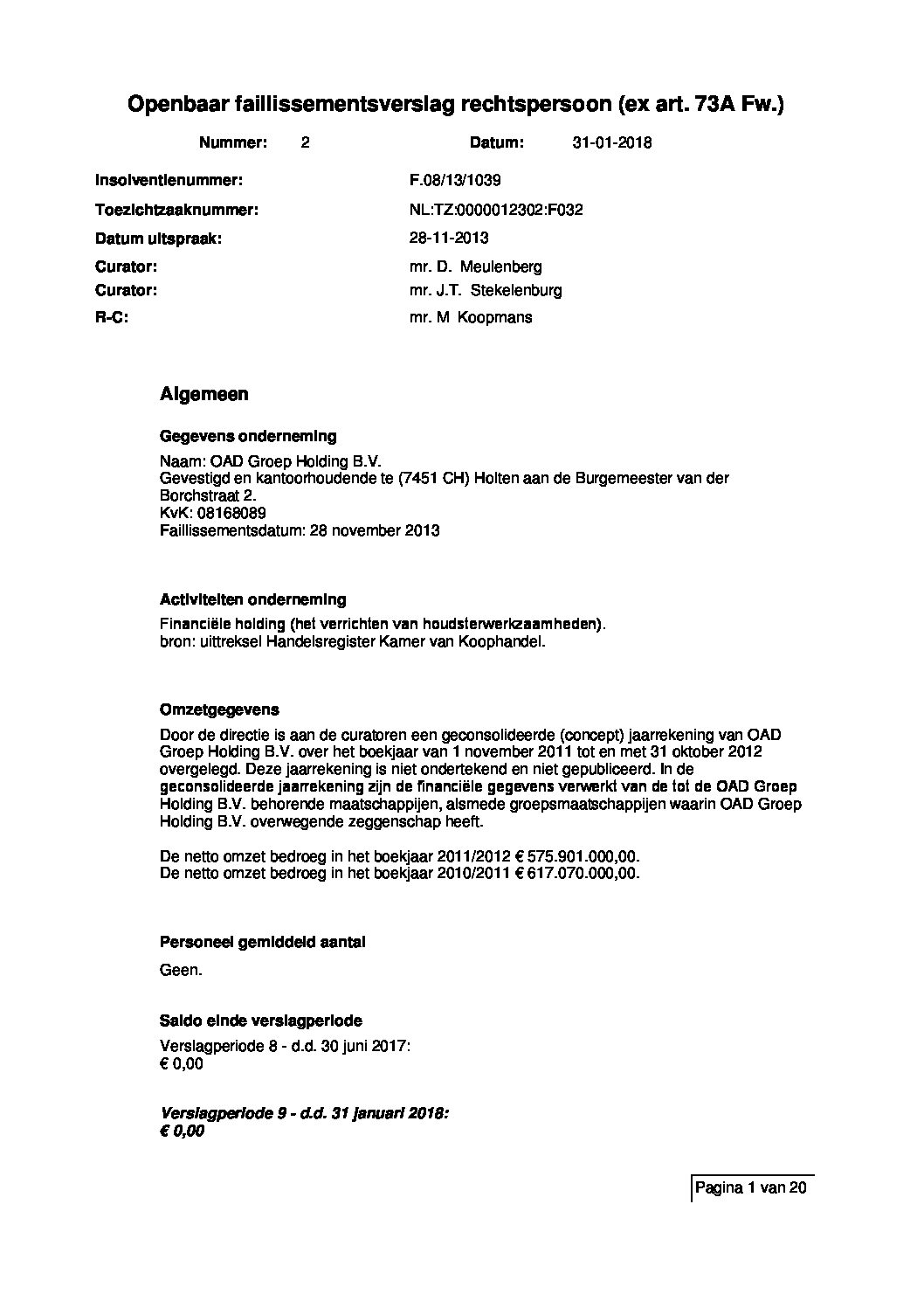 OAD Groep Holding – verslag 9