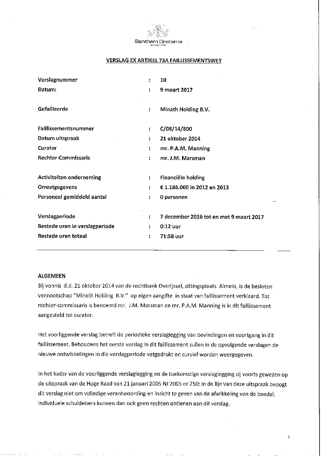 Minath Holding – verslag 010