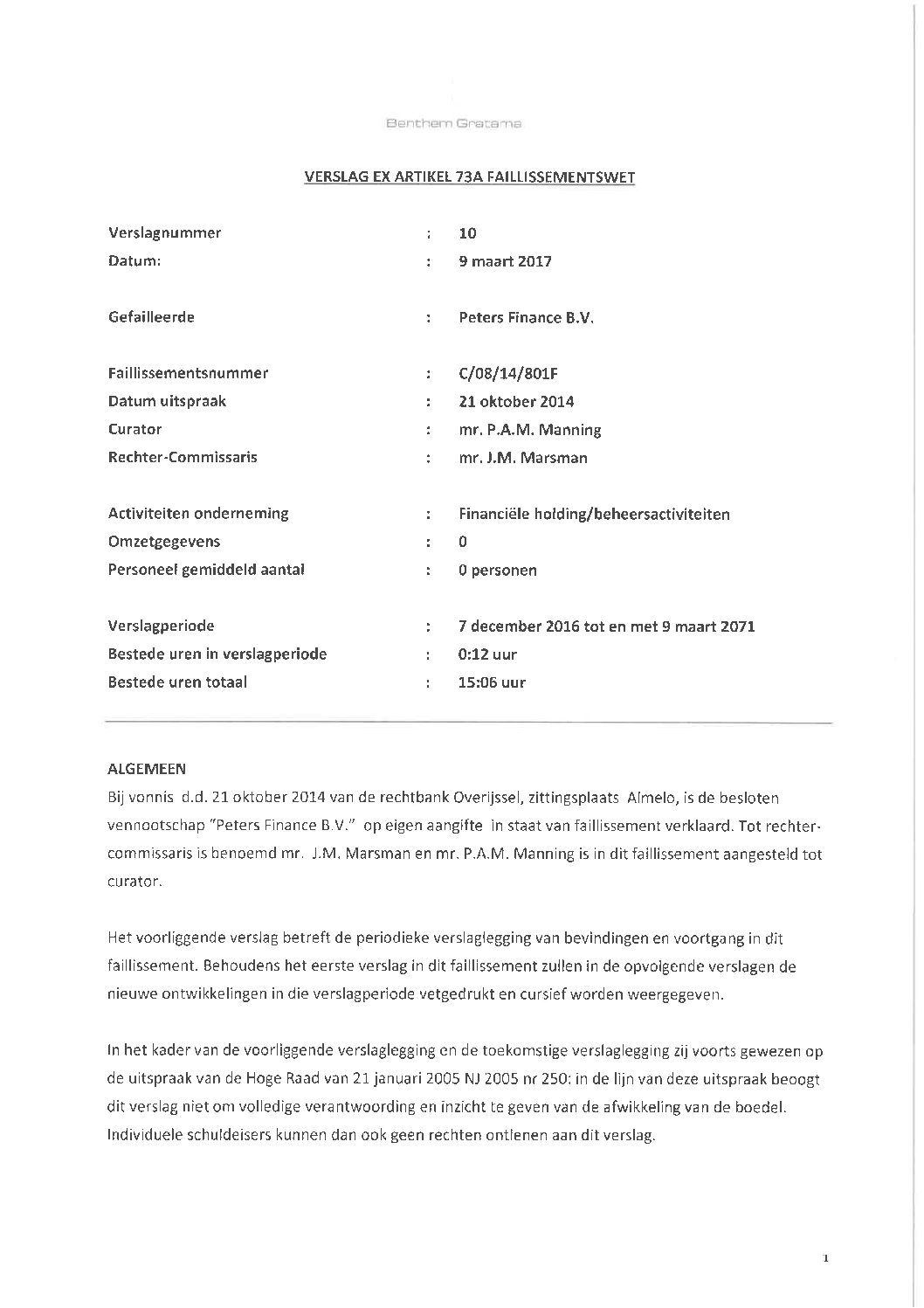 Peters Finance – verslag 010