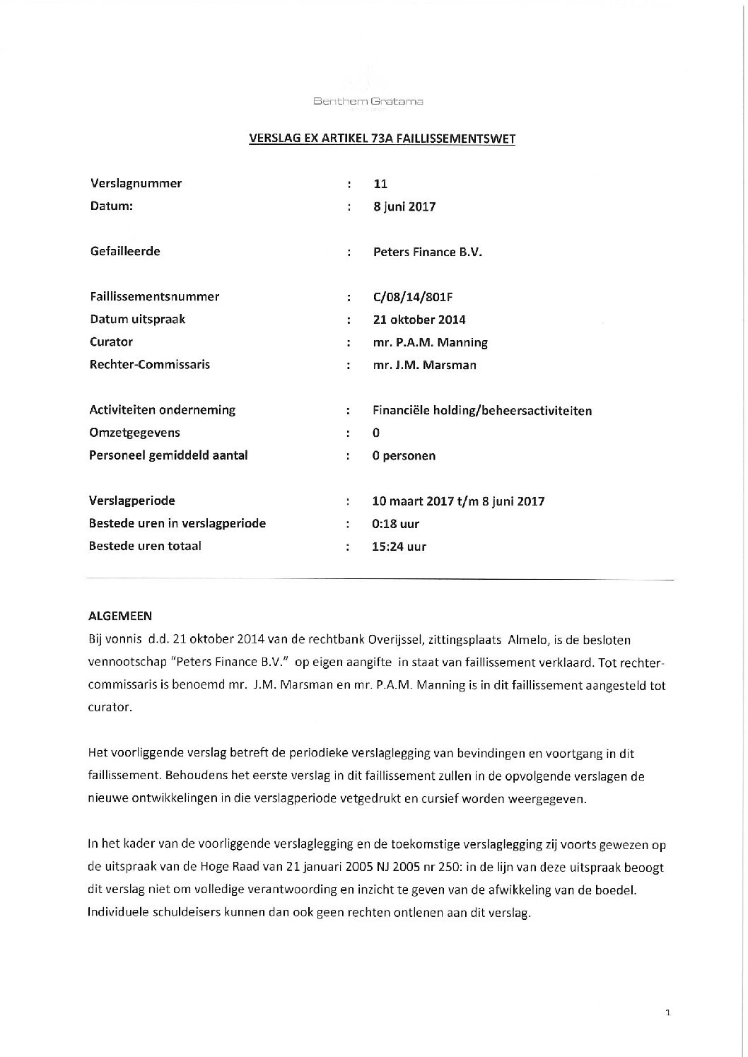 Peters Finance – verslag 011