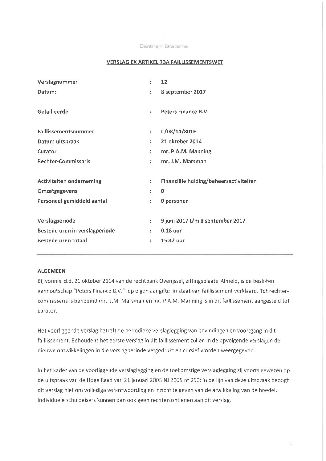 Peters Finance – verslag 012