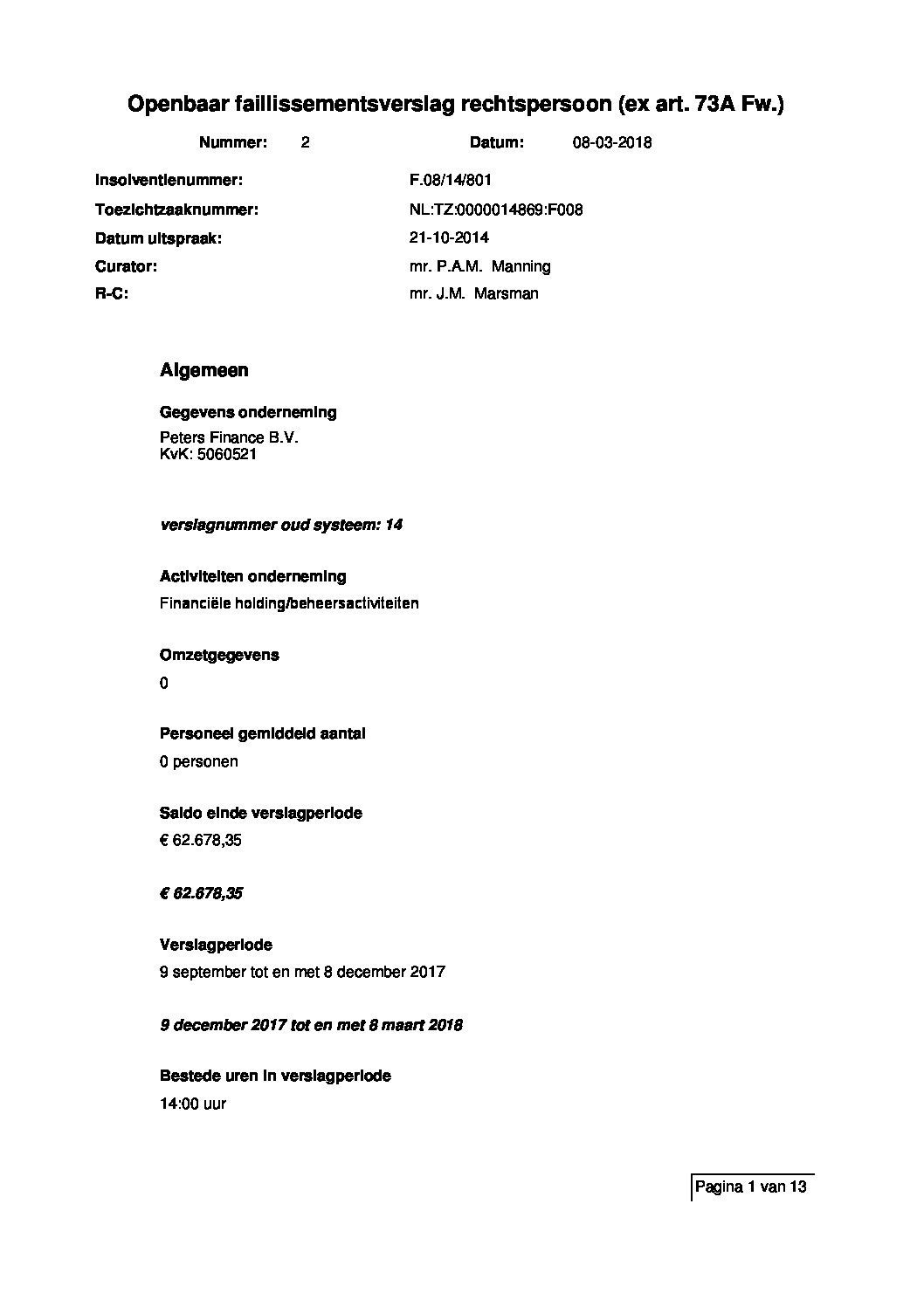 Peters Finance – verslag 014