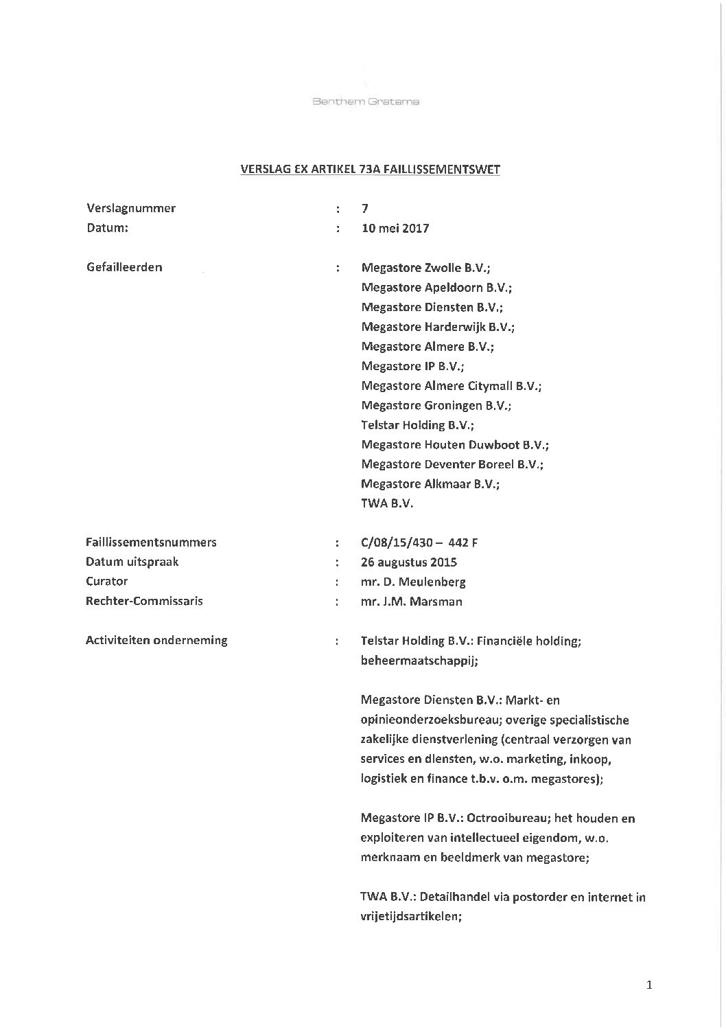 Telstar – verslag 7