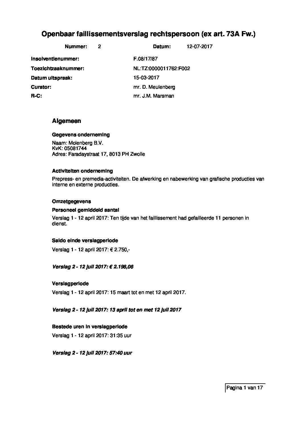 Molenberg BV – verslag 002