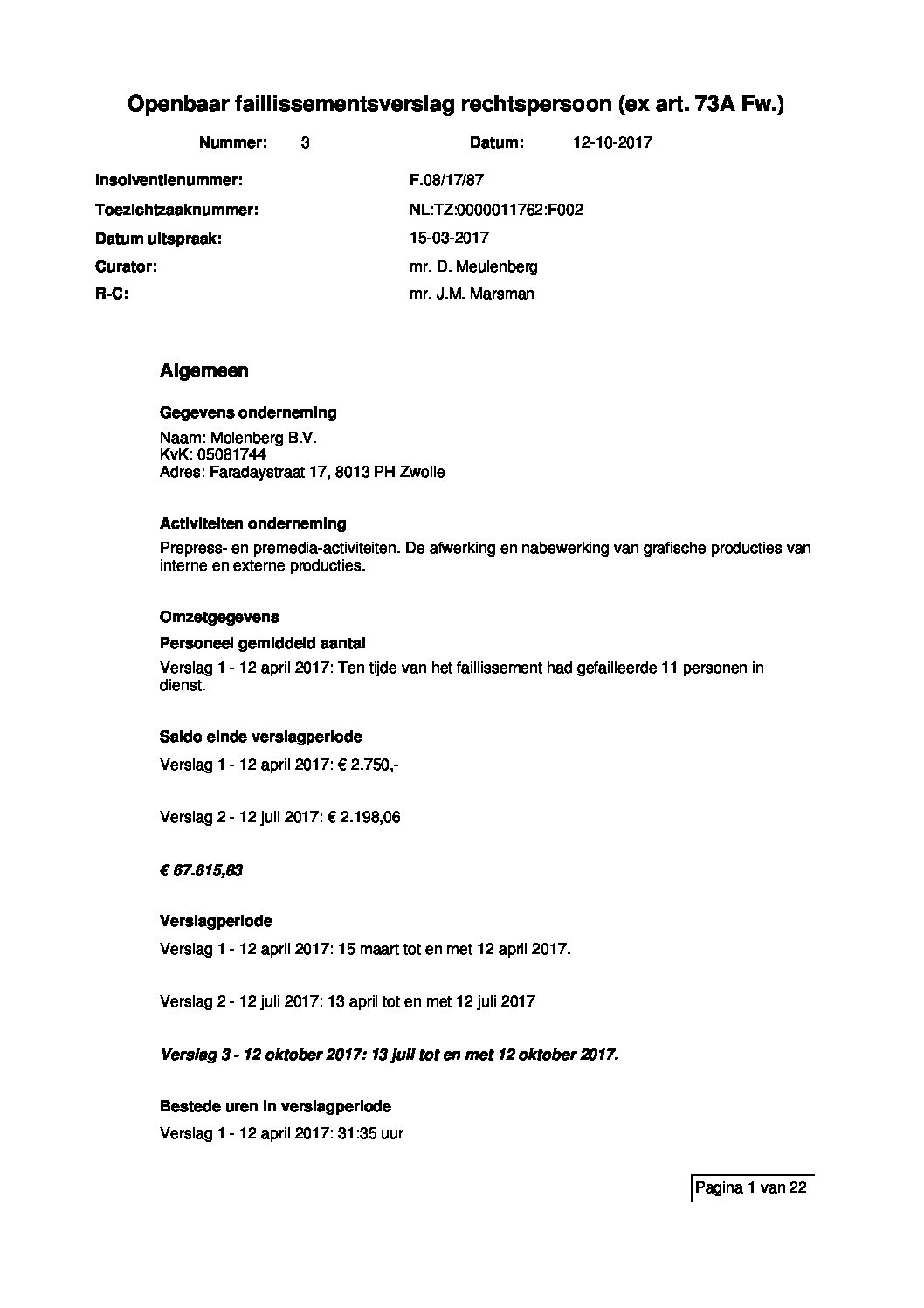 Molenberg BV – verslag 003