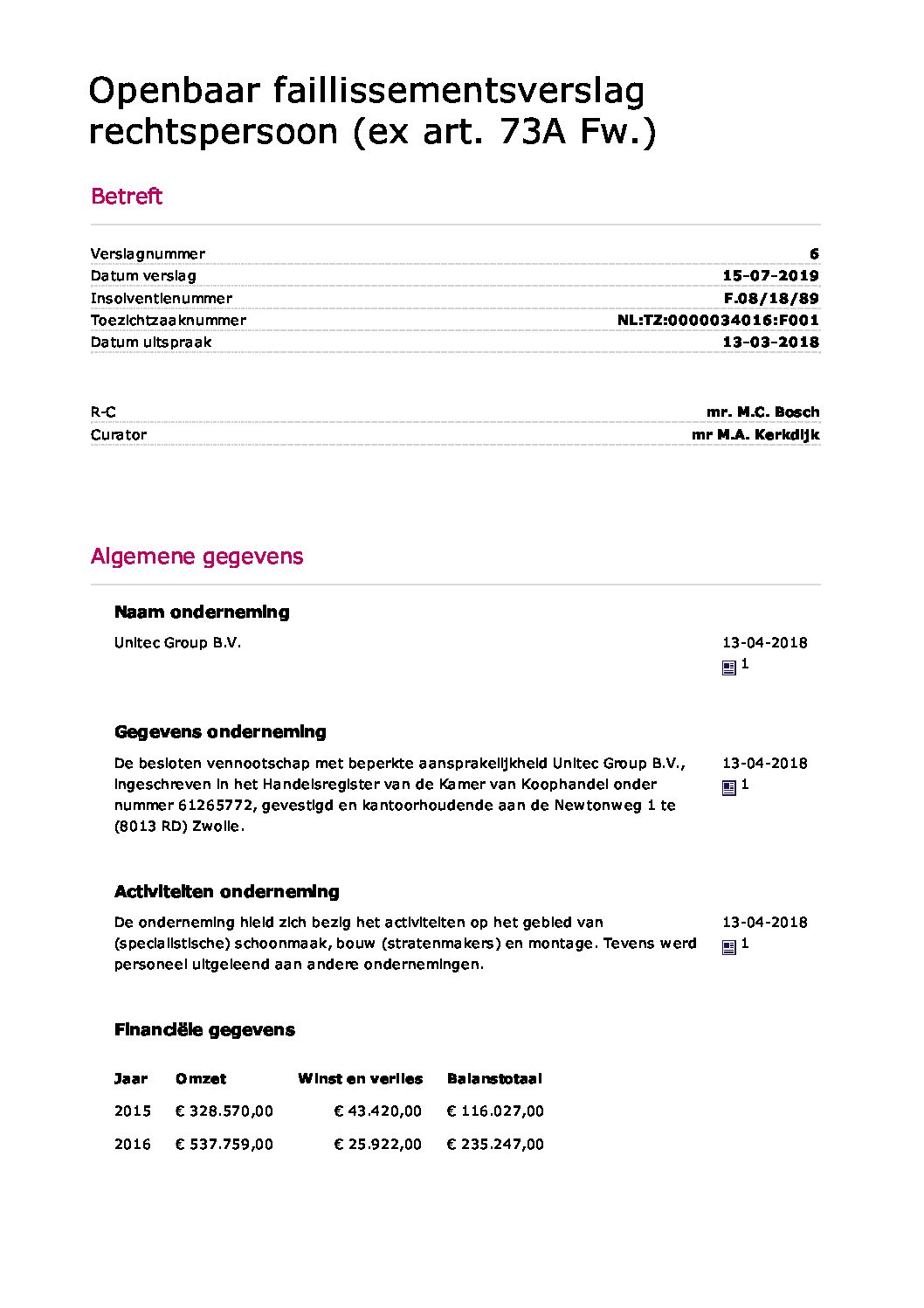 Unitec – verslag 006