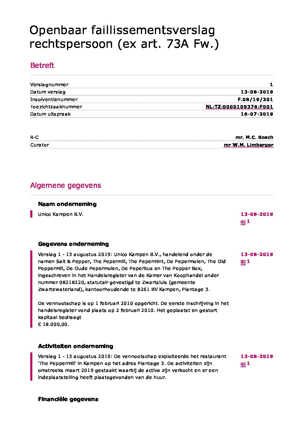 Unico Kampen – verslag 1