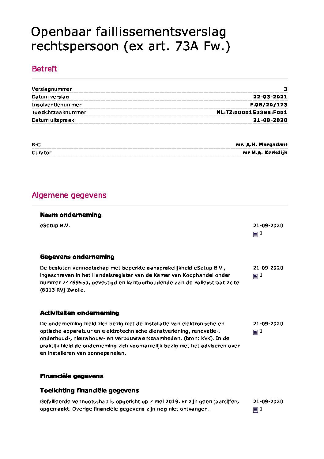 eSetup – verslag 003