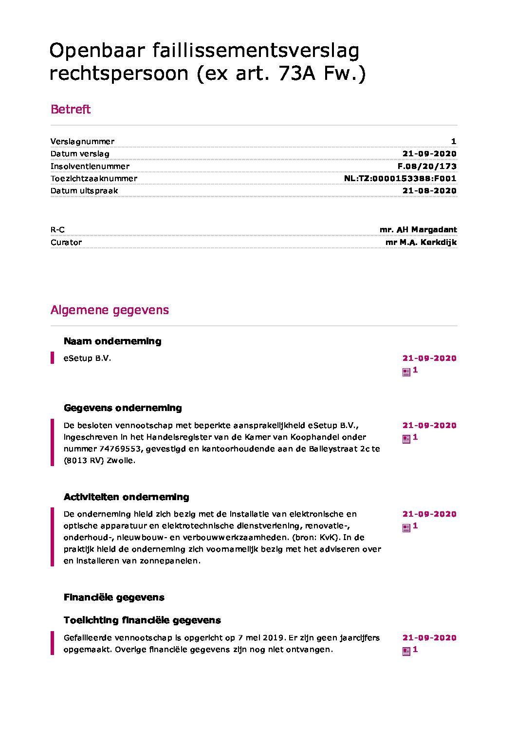 eSetup – verslag 001