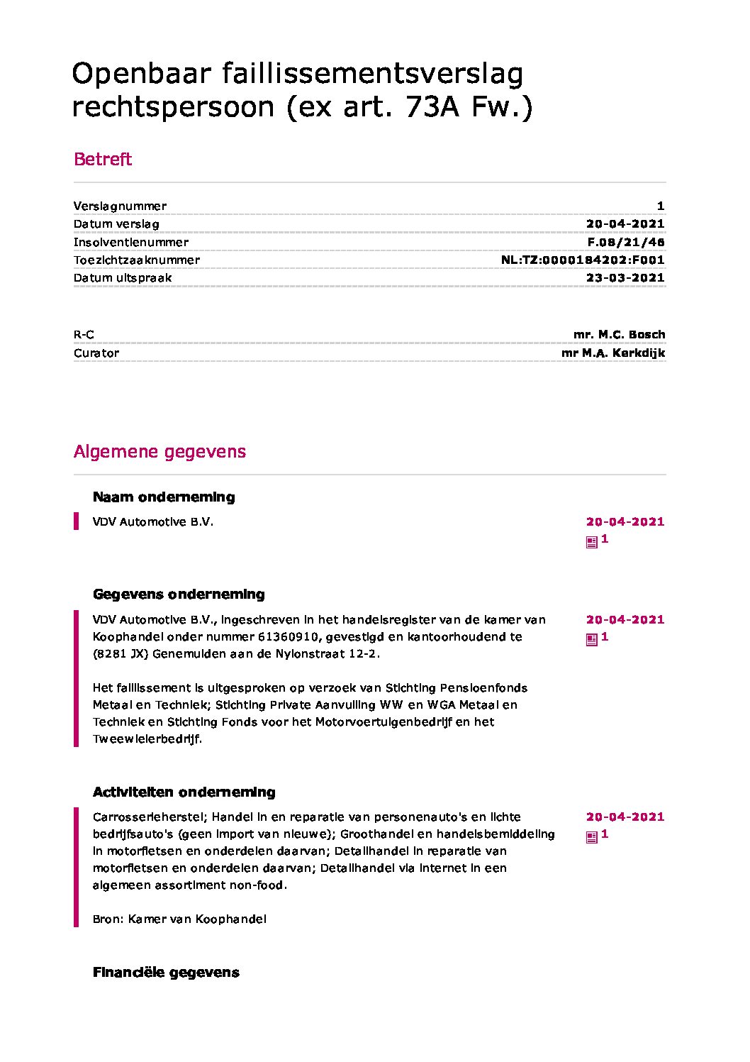 VDV – verslag 1