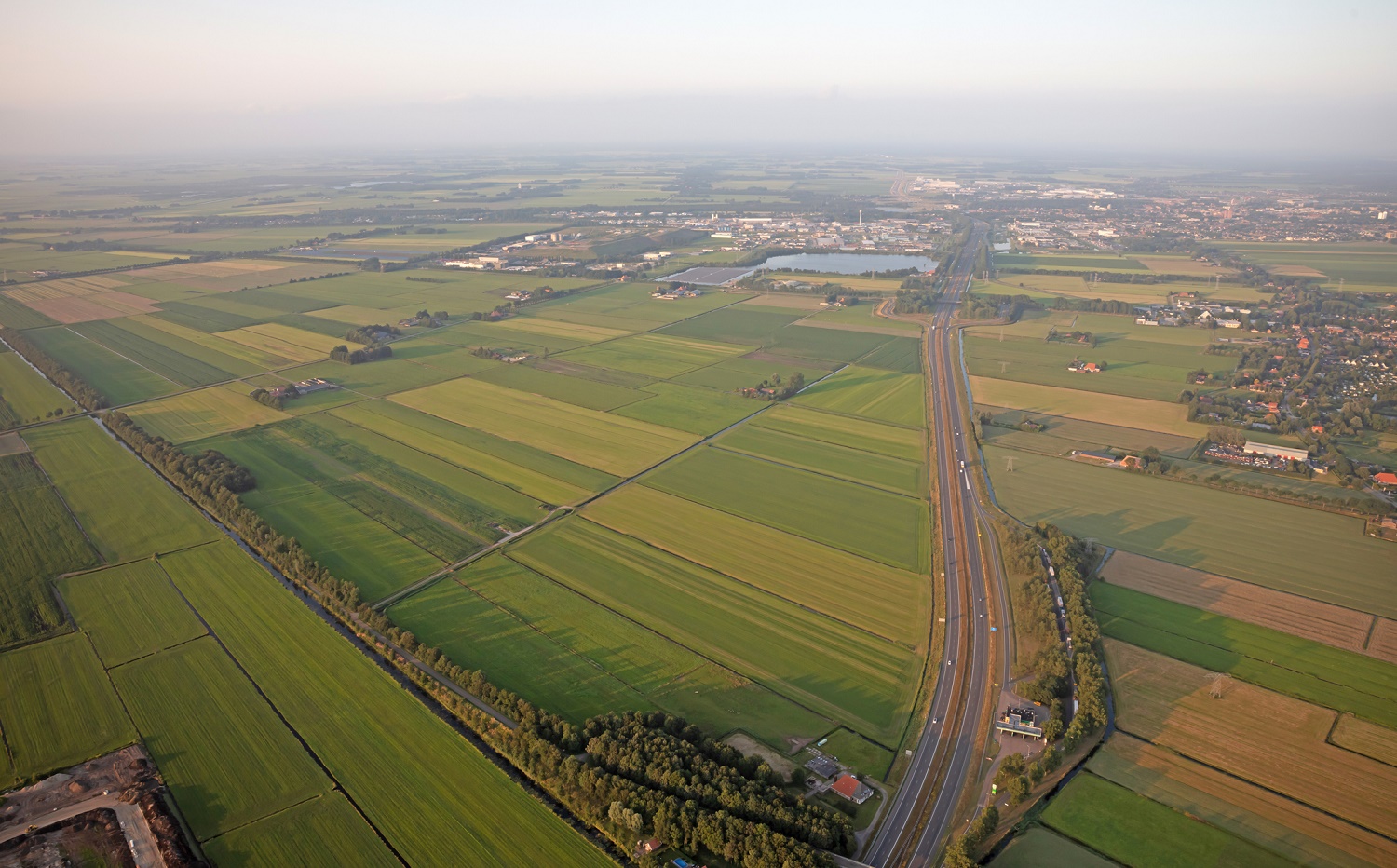 Agricultural landscape of Friesland, one of the northern provinces of the Netherlands – Friesland from above – Highway